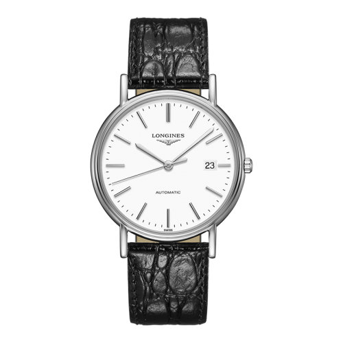 LONGINES/浪琴  時尚系列 自動機械表白盤皮質(zhì)表帶精鋼表殼男表38.5毫米L4.921.4.12.2