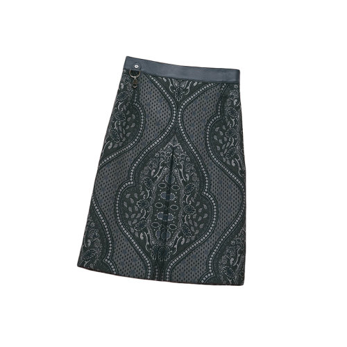 HERMES/愛馬仕 22年秋冬新款 女士石墨灰色純羊毛佩斯利頭巾圖案半身裙H2H0314DHS334