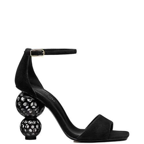 HERMES/愛馬仕 22年秋冬新款 Dolly系列 女士黑色山羊絨面革搭配球形建筑鞋跟涼鞋H212003Z02375