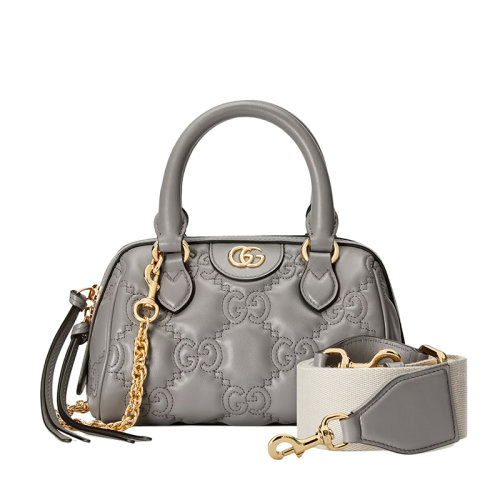 GUCCI/古馳 22新款 女士灰色GG壓紋絎縫皮革金色雙G標(biāo)志拉鏈開合單肩手提包702251UM8HG1563