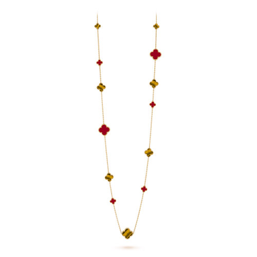 Van Cleef & Arpels/梵克雅寶  經(jīng)典Magic Alhambra系列 8瑪瑙8虎眼石四葉草黃金鏈長項鏈VCARN5JO00