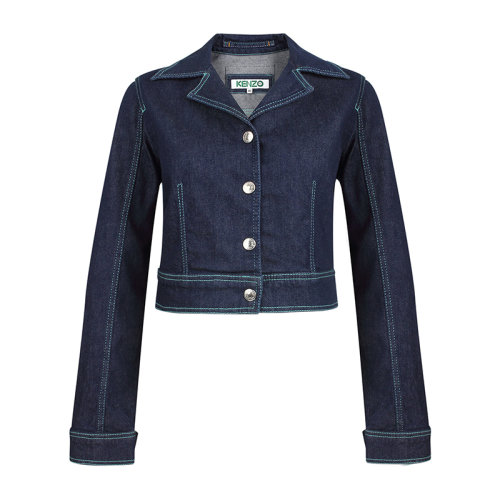 KENZO/高田賢三  凱卓女裝 女士藍(lán)色棉質(zhì)時(shí)尚牛仔翻領(lǐng)長(zhǎng)袖外套夾克 FA52VE2276EA.77