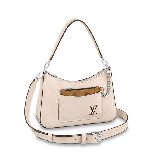 Louis Vuitton/路易威登 22春夏新款MARELLE系列 女士米色粒面皮革銀扣配可拆卸小袋二合一單肩斜跨手提包M80688