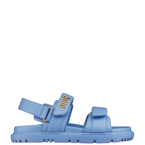 DIOR/迪奧 22年早春新款 DIORACT系列 女士矢車菊藍(lán)色羊皮革金色LOGO魔術(shù)貼涼鞋KCQ547LAB_S11N