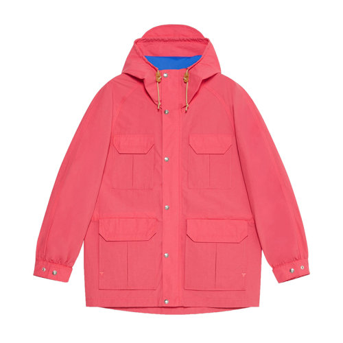 GUCCI/古馳 The North Face x Gucci系列 女士粉色聚酰胺/棉混紡飾有抽繩固定風帽背面飾有彩色刺繡LOGO徽標長袖沖鋒大衣?672462ZAH9D5626