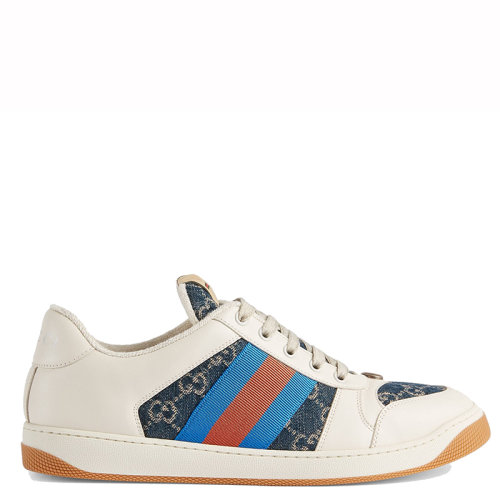 GUCCI/古馳 screener系列 男士藍(lán)色/象牙色粗斜紋棉??布牛仔布運(yùn)動(dòng)鞋5762232KQ404467