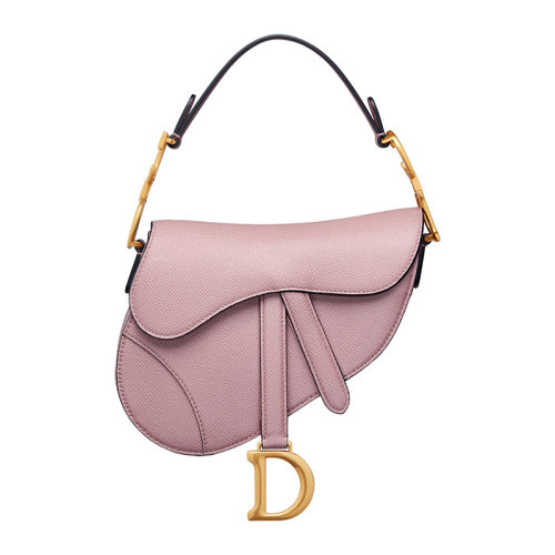DIOR/迪奧 22新款 SADDLE系列 女士mini玫瑰色粒面小牛皮鞍形翻蓋配有磁性 D 馬鐙扣手提肩背斜挎包M0456CBAA_M77P
