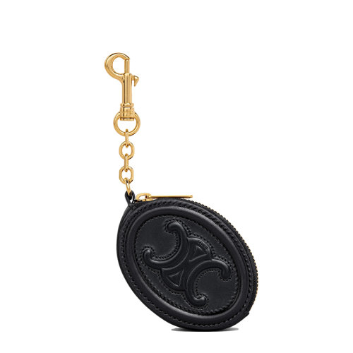 CELINE/賽琳  女士黑色光滑牛皮革帶金屬鉤扣零錢包10I863DPQ.38NO