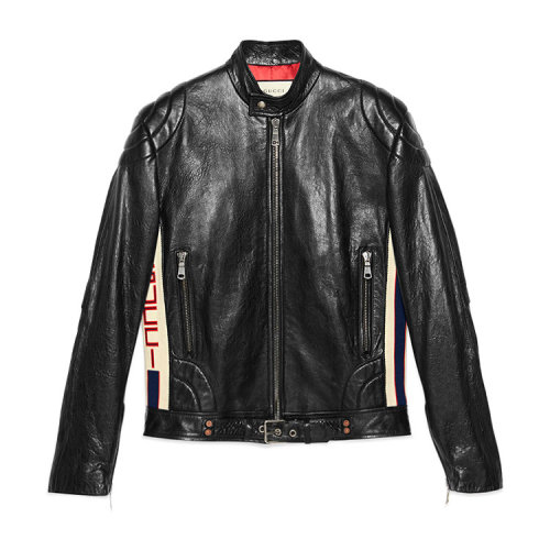 GUCCI/古馳 古琦男裝 時尚百搭 男士 黑色皮革皮衣夾克外套 523542 XG703 1094