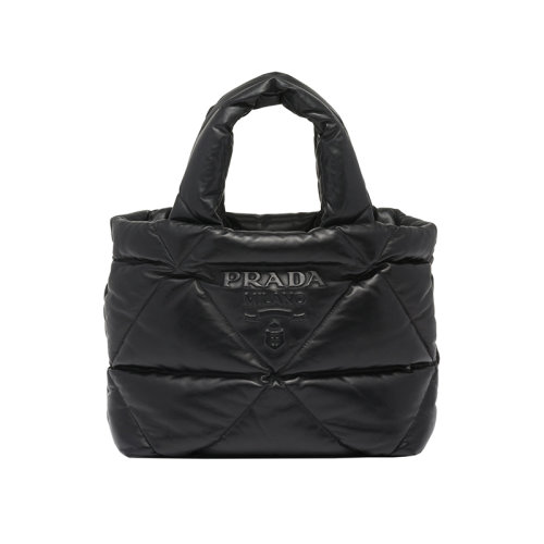 PRADA/普拉達 22新款 女士黑色絎縫納帕皮革拆卸調節(jié)肩帶金屬飾品字母徽標手提斜挎托特包1BG434_2DYI_F0002_V_XAO