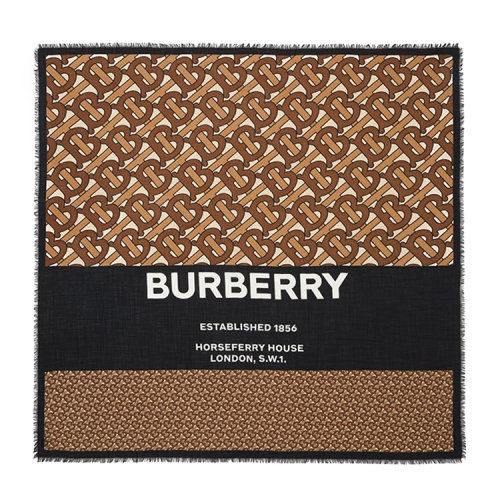 BURBERRY/博柏利 專屬標(biāo)識(shí)印花羊絨大號(hào)方巾80315571