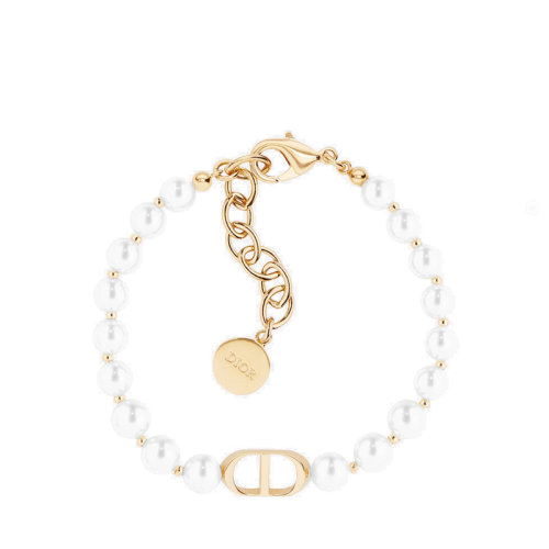 DIOR/迪奧  30 MONTAIGNE金色金屬CD白色樹脂珠飾手鏈 B1096MTGRS_D301