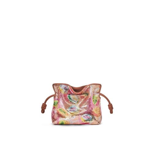  LOEWE羅意威 22年秋冬 女士 手拿包 Mini Flamenco clutch in sequins and classic calfskin A