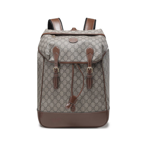 GUCCI/古馳【22秋冬新款】男士帆布配皮互扣式雙G雙肩包背包雙G老花圖案中號 696013 97S9G