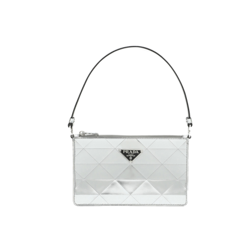 PRADA/普拉達 Holiday 銀色金屬質(zhì)感皮革手袋包 1BC155OSM2D0F