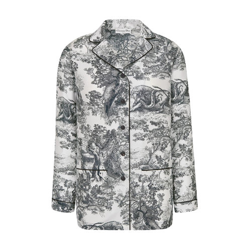 DIOR/迪奧 DIOR CHEZ MOI 白色和海軍藍色Toile de Jouy圖案真絲斜紋  女睡衣111V33A6805_X0861