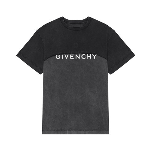 Givenchy/紀(jì)梵希 22年秋冬新款 男士黑色/灰色純棉飾有白色印花LOGO字母圓領(lǐng)針織T恤BM71FJ3Y8T-020