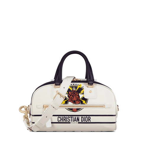 DIOR/迪奧 22新款DIOR VIBE系列 女士小號(hào)白色小牛皮動(dòng)物印花標(biāo)志對(duì)比肩背斜挎手提拉鏈包M6209OFOX_M56E