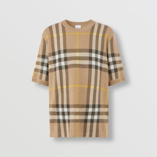  BURBERRY 22年秋冬 男士 格紋提花絲毛混紡短袖上衣 80549171