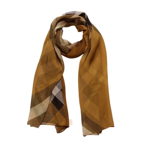 BURBERRY/博柏利 女士真絲經(jīng)典格紋卡其色絲巾圍巾圍脖 3907858