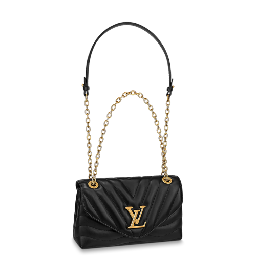 Louis Vuitton/路易威登 22春夏新款NEW WAVE系列 女士黑色絎縫光滑牛皮革復(fù)古金扣金鏈單肩斜跨手提鏈條包M58552