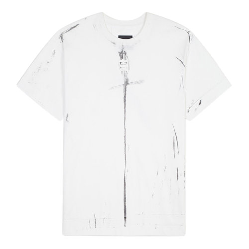 Givenchy/紀(jì)梵希 男士白色棉質(zhì)視覺(jué)陷阱效果超大T恤BM712W3Y6B-100