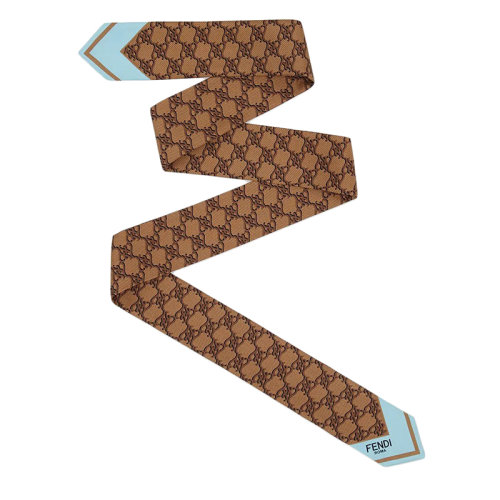FENDI/芬迪 女士棕色真絲FF Karligraphy圖案絲巾發(fā)帶FXT011AHRQF0QU5