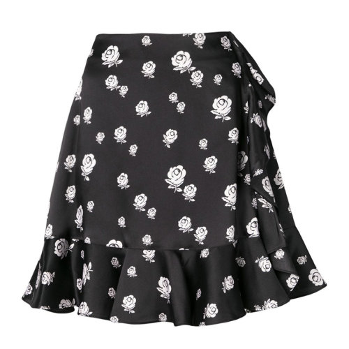 Kenzo/高田賢三 女士 服裝 黑色花朵裝飾荷葉裙擺短裙 女士半身裙