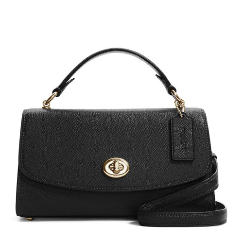 COACH/蔻馳 Tilly系列女士黑色橫紋皮革旋鎖開合單肩包斜挎包手提包公文包女包 C1802IMBLK