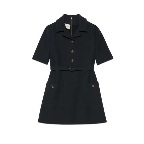  GUCCI古馳 22年秋冬 女士 卡迪縐綢真絲羊毛混紡連衣裙 657986 ZAD88 4440