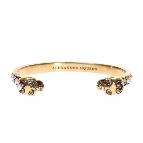 Alexander McQueen/亞歷山大麥昆 男女同款 雙骷髏頭 水晶鍍金色手鐲 482268J160T7124