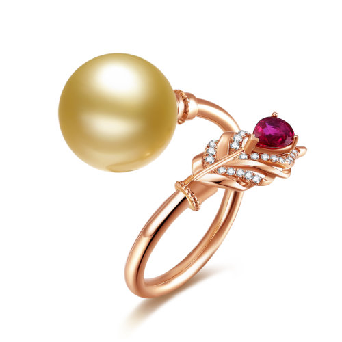 SANDYRILLA/仙蒂瑞拉18K金鉆石/碧璽12-13mm南洋金珍珠戒指-凰翎黃色黃色