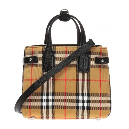 BURBERRY/博柏利 THE BANNER 班納包 女士小號 Vintage 格紋拼皮革手提包單肩包斜挎包女包 4079964