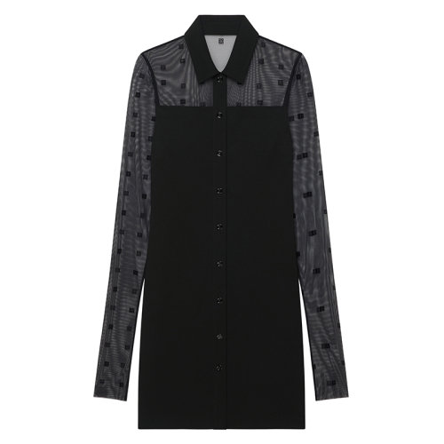 Givenchy/紀(jì)梵希 22年春夏新款 女士黑色4G LOGO圖案Punto Milano面料襯衫連衣裙BW21AX303L-001