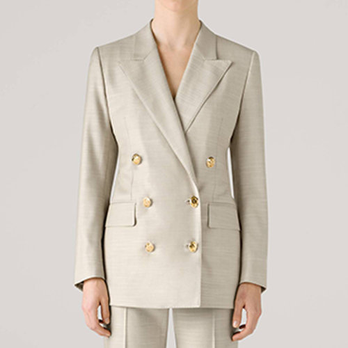 St.John/盛薔21早秋灰色羊毛蠶絲寬松翻領(lǐng)女士西服外套K614C01