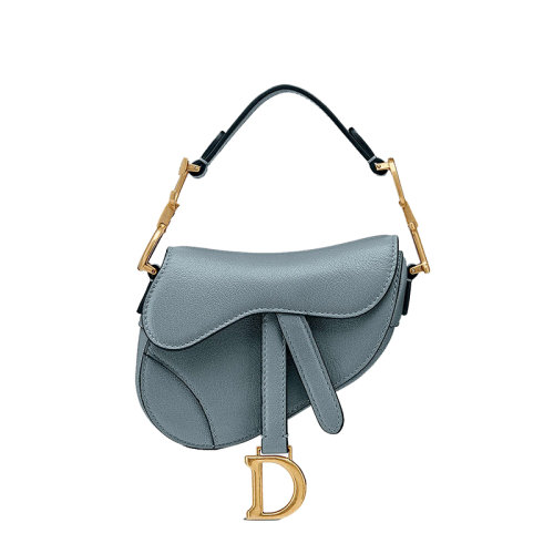 DIOR/迪奧 22春夏新款SADDLE系列 女士超迷你云藍(lán)色山羊皮D形金扣翻蓋開(kāi)合手提馬鞍包S5662CCEH_M81B