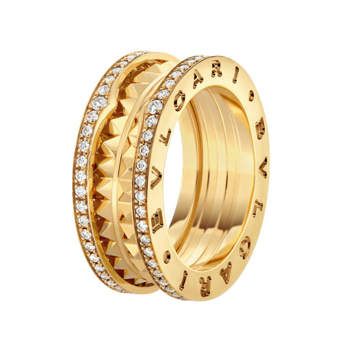 BVLGARI/寶格麗 20 B.ZERO1系列 金兩行式戒指鑲邊鉆石密釘戒指/指環(huán)  358019