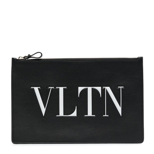 Valentino/華倫天奴 女士黑色牛皮經典字母徽標印花裝飾拉鏈開合手拿包信封包女包 RW2P0269-RCH-0NI