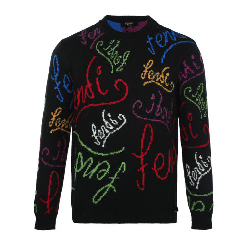 FENDI/芬迪21新品拼色字樣嵌花羊毛套頭男士針織衫/毛衣FZY463AH3E