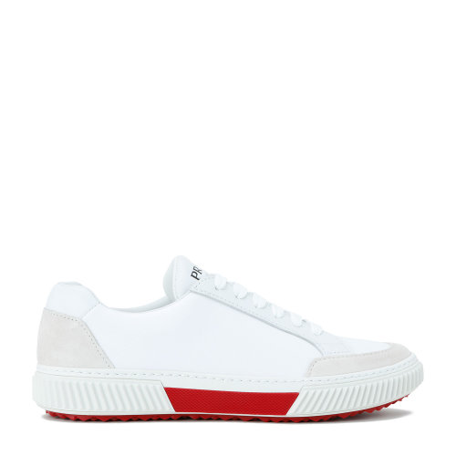 PRADA/普拉達(dá) 白色/紅色 男士麂皮與尼龍拼接系帶休閑運(yùn)動(dòng)鞋 4E3467_3OF1_F0KMG