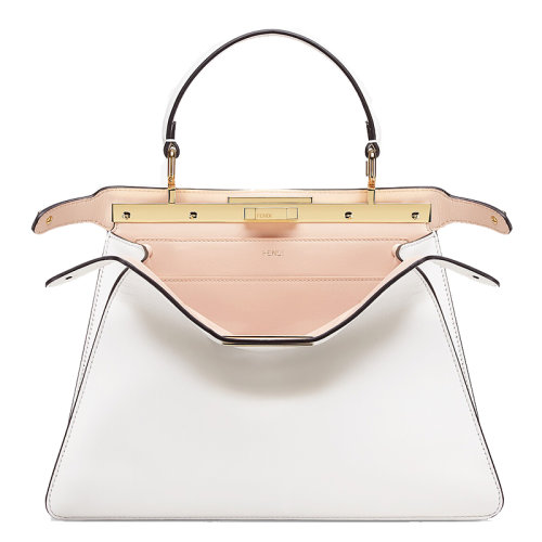 FENDI/芬迪  PEEKABOO ISEEU系列 白色小牛皮金屬配件粉紅色納帕內(nèi)部中號(hào)手提包8BN321A6V3F1CMP