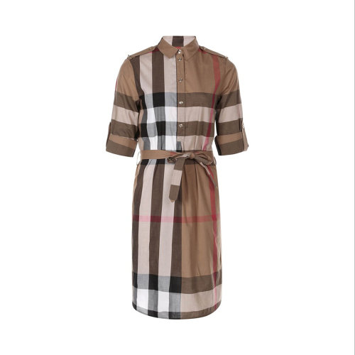 BURBERRY/博柏利 女士棕色棉質(zhì)經(jīng)典格紋連衣裙 8027708
