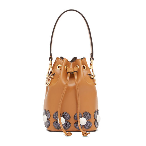 FENDI/芬迪 MONTRESOR系列 女士小牛皮花瓣圖案迷你單肩斜挎包水桶包手提包