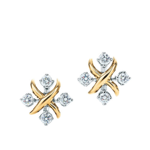 Tiffany & Co./蒂芙尼 22春夏新款Schlumberger系列 18K金黃金和鉑金950鑲嵌圓形鉆石ynn耳環(huán)10907152