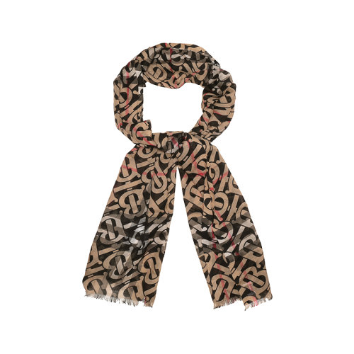 BURBERRY/博柏利 【22秋冬新款】 男女通用款綿羊毛/桑蠶絲圍巾絲巾典藏米色格紋專屬標(biāo)識 80558621