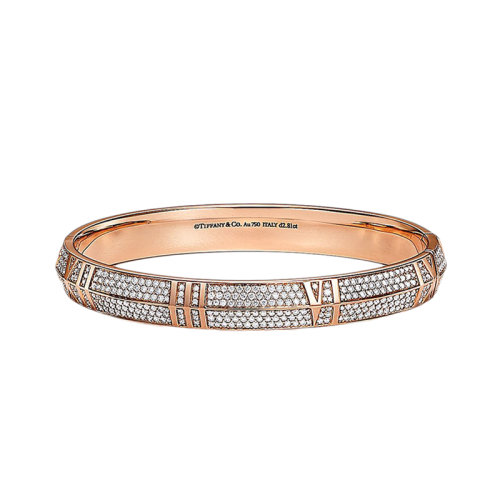 Tiffany & Co./蒂芙尼 Atlas X系列 18K金玫瑰金羅馬數(shù)字鑲嵌725顆鉆石鉸鏈式寬手鐲GRP11560