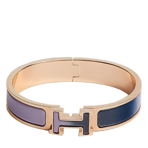 HERMES/愛馬仕 經(jīng)典款Clic H系列 群青丁香漸變色琺瑯鍍玫瑰金飾面H標(biāo)識手鐲H700003FOD9