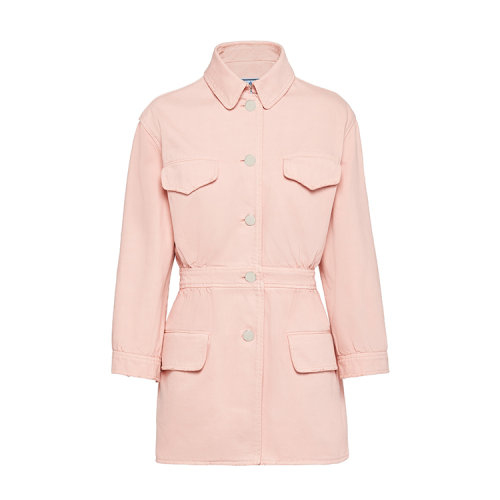 PRADA/普拉達(dá) 櫻花粉色 女士收腰七分袖做舊牛仔外套 GFB251_1VTW_F0E18_S_201