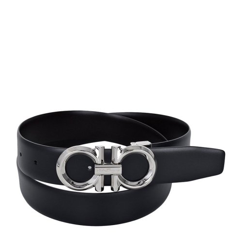 Salvatore Ferragamo/菲拉格慕 男士黑色深啡色雙色皮革商務(wù)休閑金屬扣雙面皮帶腰帶 67-9939-0694743
