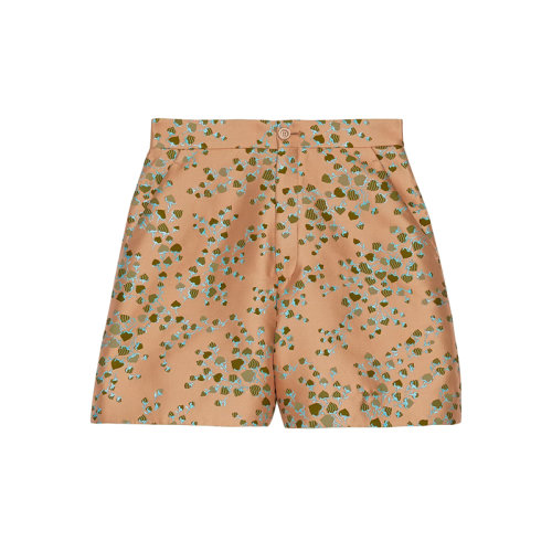 GUCCI/古馳 22年秋冬新款 Lovelight系列 女士蜜桃色/綠色桑蠶絲混紡心形枝葉提花短褲708423ZAJ2S7525